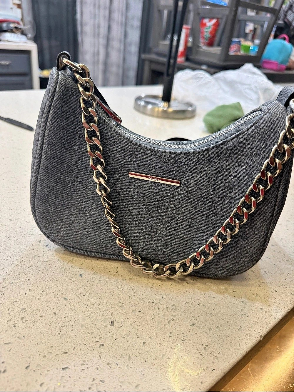 ALDO Gray & Black Shoulder Bag with Chain